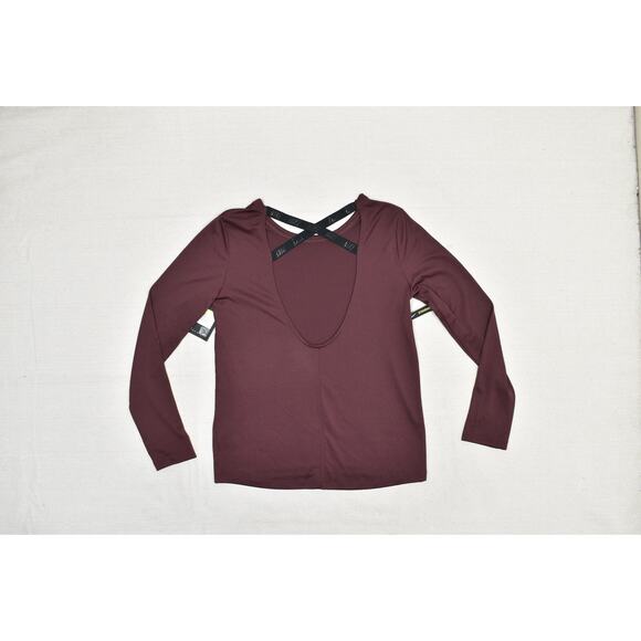 Nike Dri-FIT Long Sleeve Shirt Womens Small Red Maroon Crossback Training Top - Picture 3 of 8